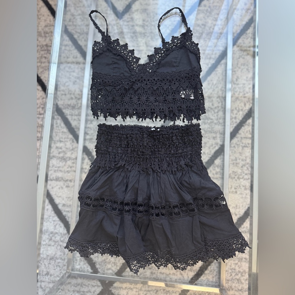 Skylar + Madison Black Crochet Skirt Set